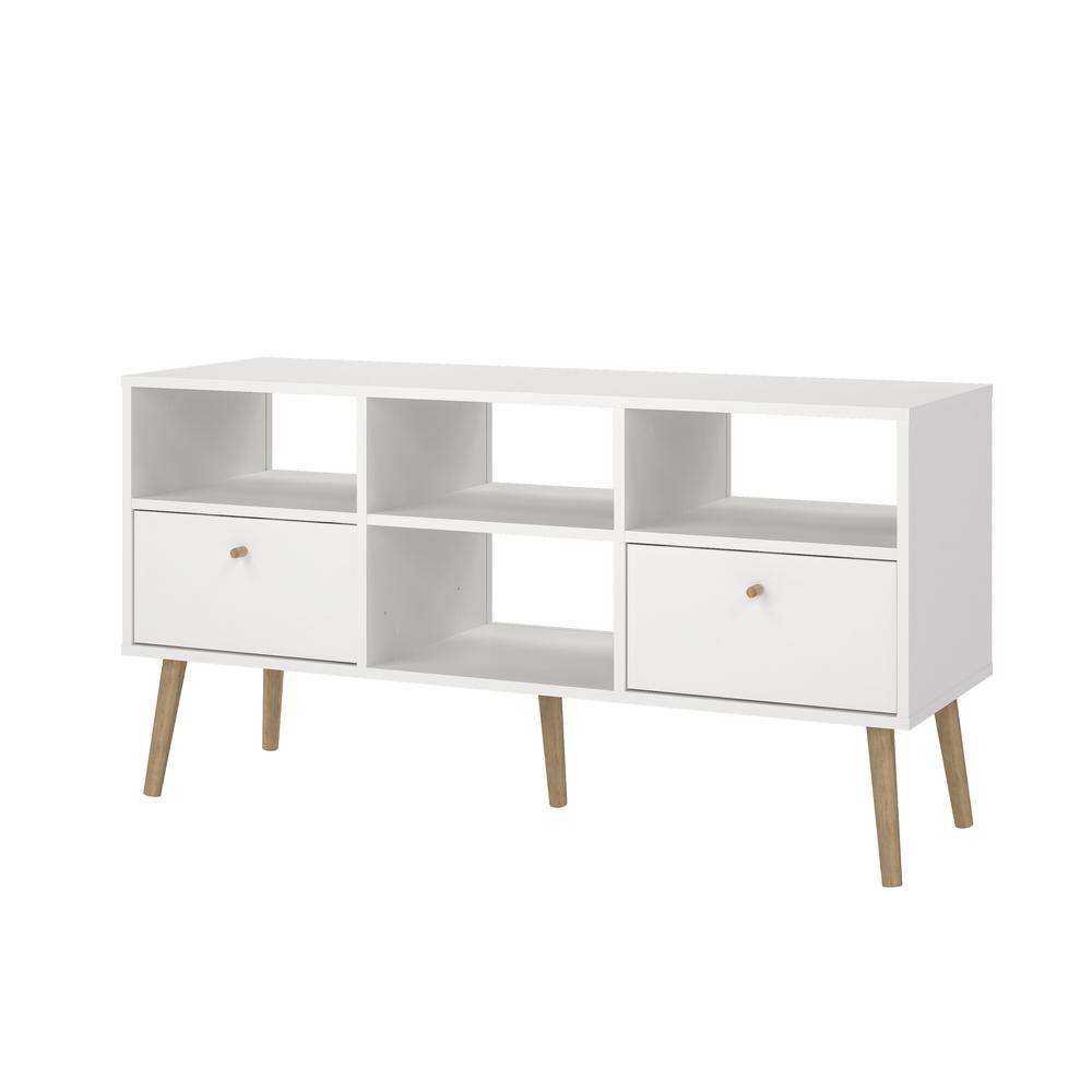 Bodo TV Stand with 2 Drawer and 4 Shelves, White. Picture 2