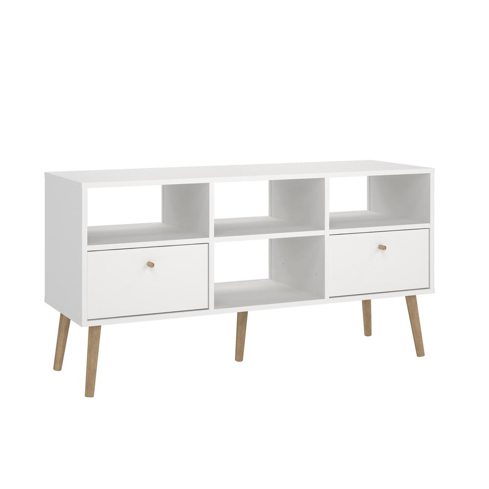 Bodo TV Stand with 2 Drawer and 4 Shelves, White. Picture 3