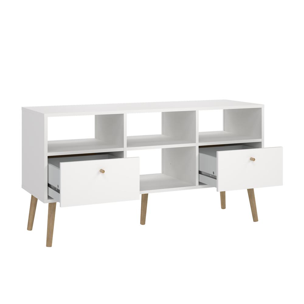 Bodo TV Stand with 2 Drawer and 4 Shelves, White. Picture 6
