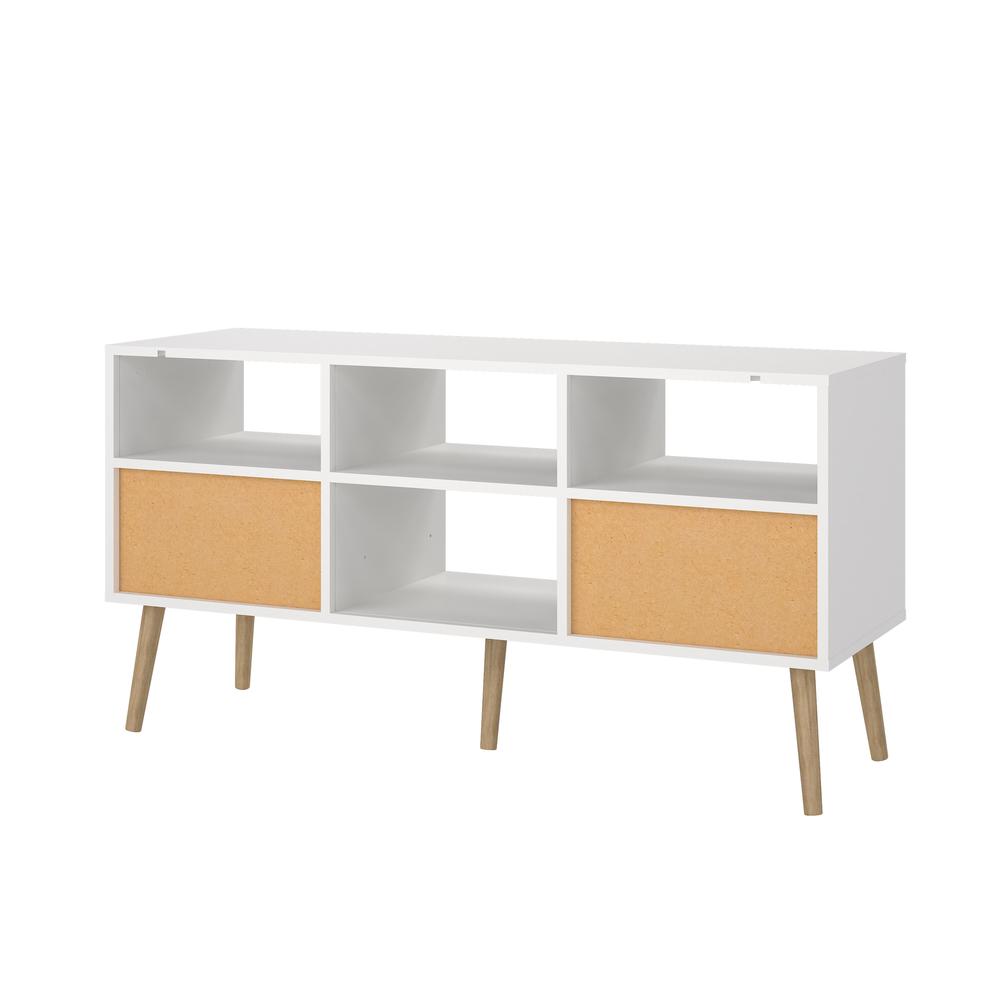 Bodo TV Stand with 2 Drawer and 4 Shelves, White. Picture 10