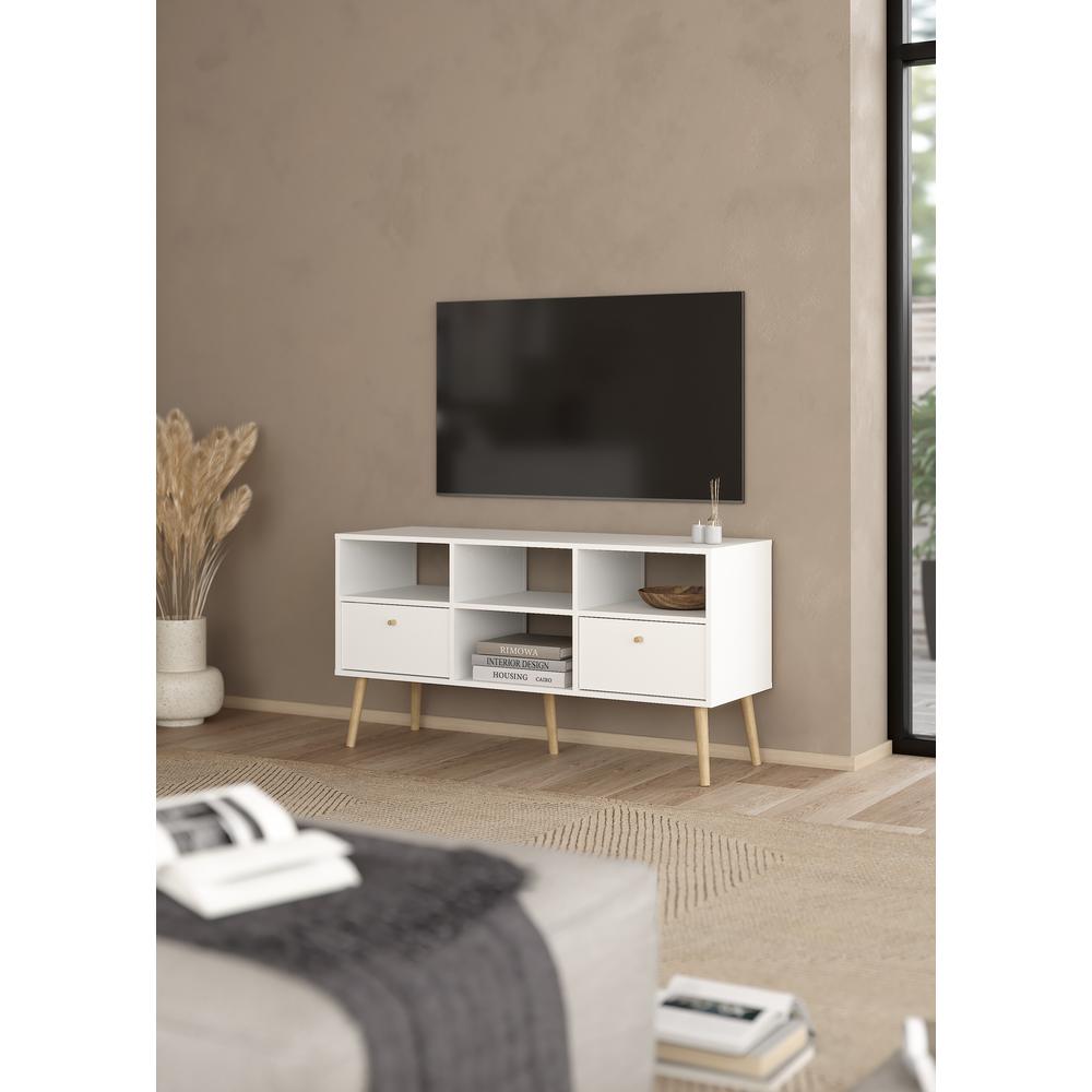 Bodo TV Stand with 2 Drawer and 4 Shelves, White. Picture 11