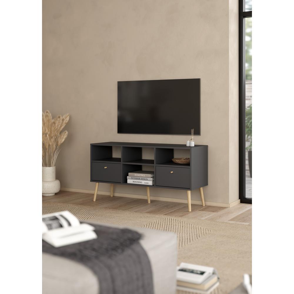 Bodo TV Stand with 2 Drawer and 4 Shelves, Matte Grey. Picture 11