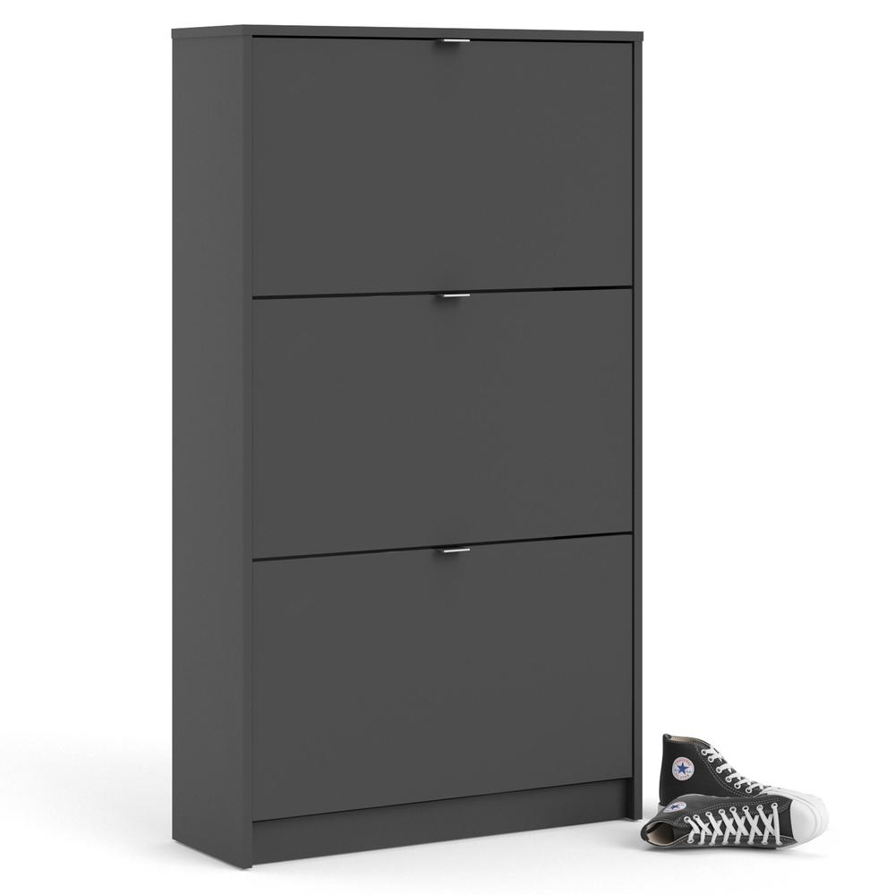 Bright 3 Drawer Shoe Cabinet, Matte Grey. Picture 4