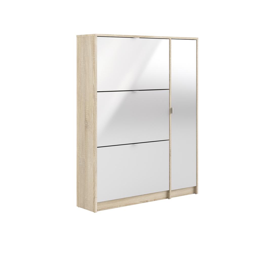 Bright 3 Drawer Shoe Cabinet with Door, Oak Structure/White High Gloss. Picture 2