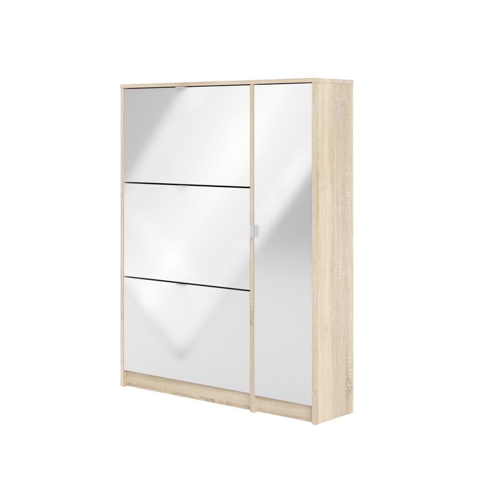 Bright 3 Drawer Shoe Cabinet with Door, Oak Structure/White High Gloss. Picture 3
