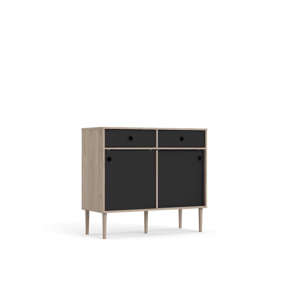 Rome 2 Drawer Sideboard with 2 Sliding Doors , Jackson Hickory/Black Matte. Picture 1
