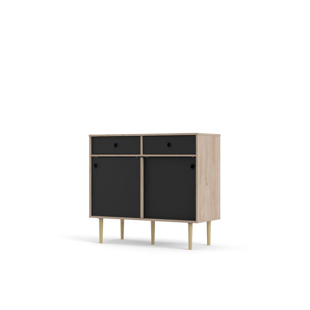 Rome 2 Drawer Sideboard with 2 Sliding Doors , Jackson Hickory/Black Matte. Picture 3
