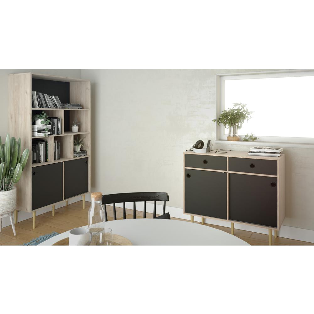 Rome 2 Drawer Sideboard with 2 Sliding Doors , Jackson Hickory/Black Matte. Picture 10