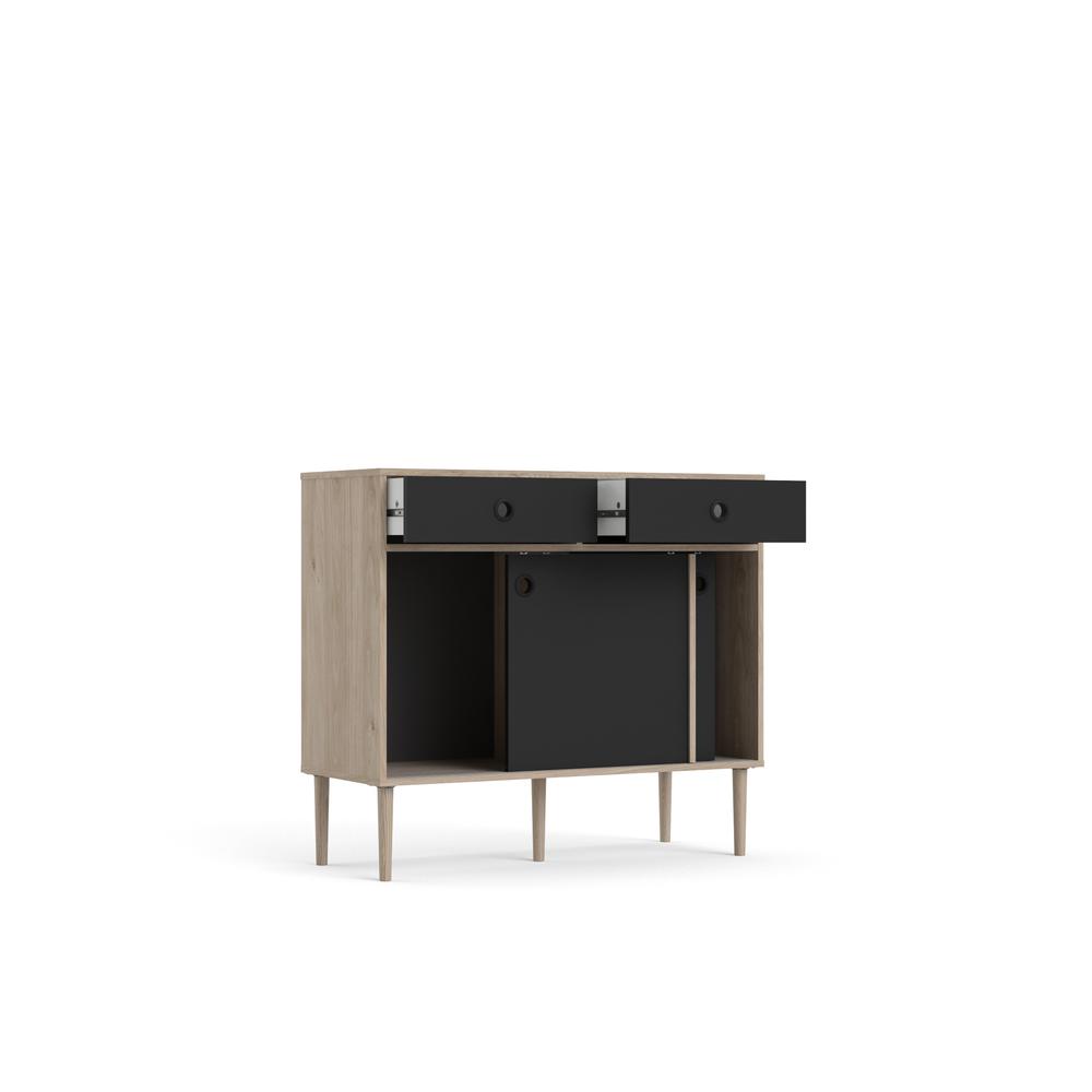 Rome 2 Drawer Sideboard with 2 Sliding Doors , Jackson Hickory/Black Matte. Picture 4
