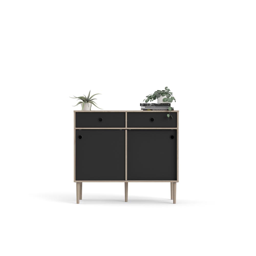 Rome 2 Drawer Sideboard with 2 Sliding Doors , Jackson Hickory/Black Matte. Picture 5