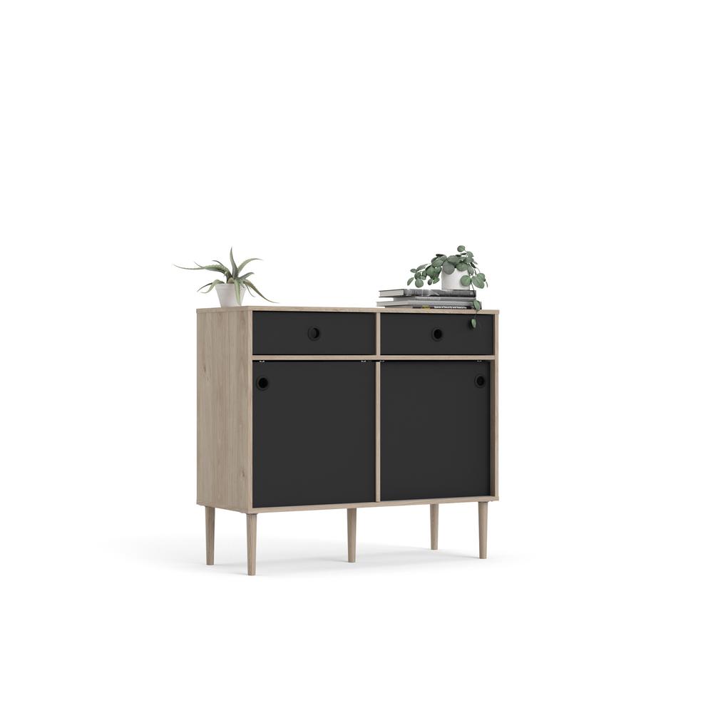 Rome 2 Drawer Sideboard with 2 Sliding Doors , Jackson Hickory/Black Matte. Picture 6