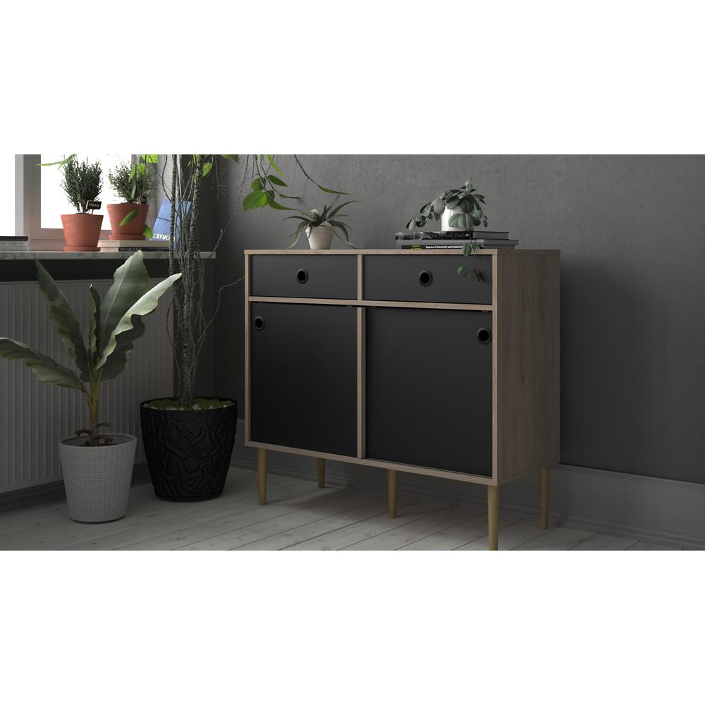Rome 2 Drawer Sideboard with 2 Sliding Doors , Jackson Hickory/Black Matte. Picture 11