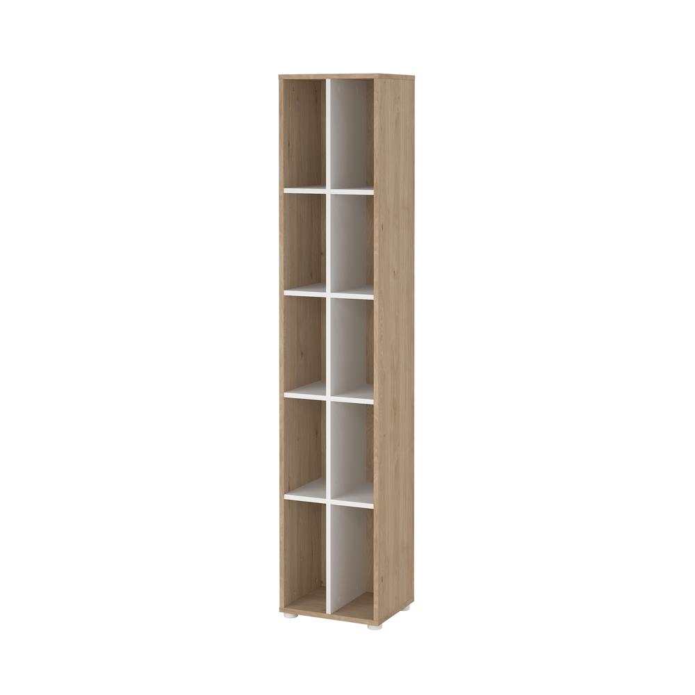 Sign Narrow 10 Shelf Bookcase/ bookcase with divider, Jackson Hickory/White. Picture 2
