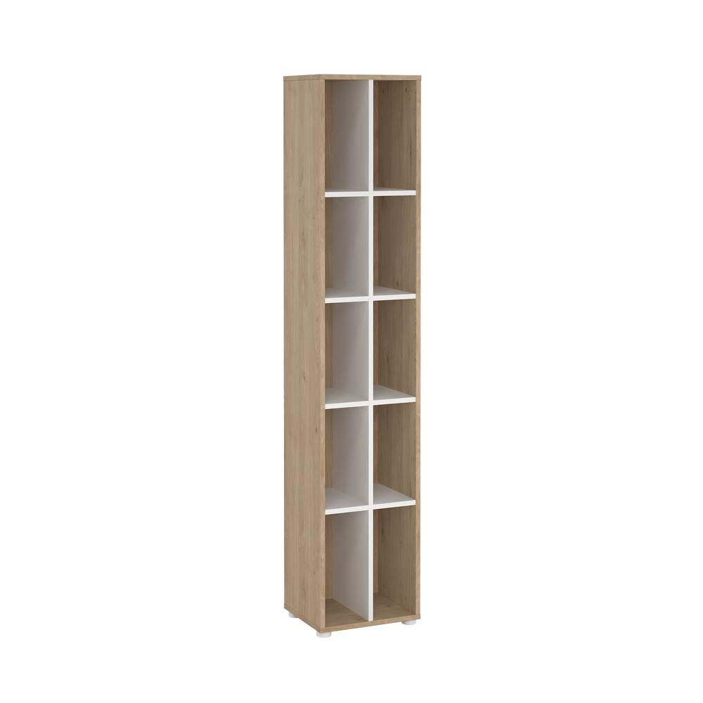 Sign Narrow 10 Shelf Bookcase/ bookcase with divider, Jackson Hickory/White. Picture 3