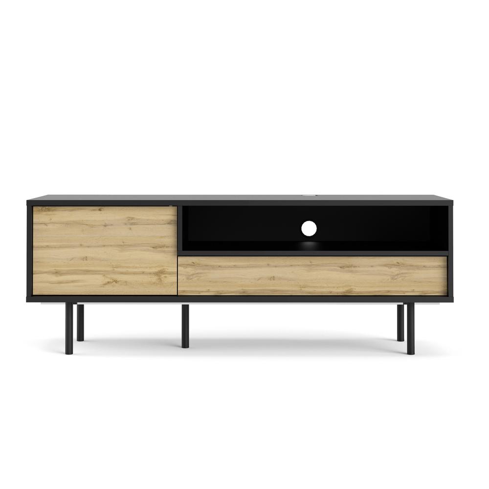 Pierce TV Stand with 1 door and 1 drawer, Black Matte/Wotan Light Oak. The main picture.