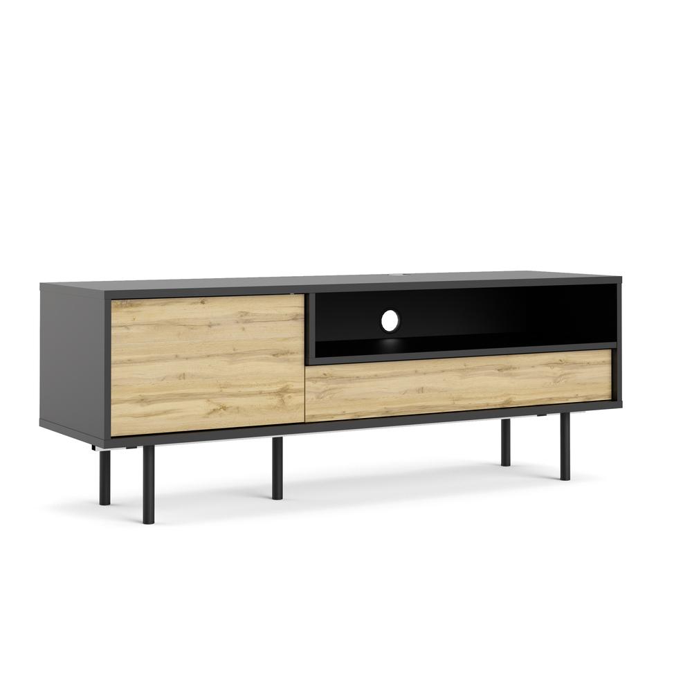 Pierce TV Stand with 1 door and 1 drawer, Black Matte/Wotan Light Oak. Picture 2