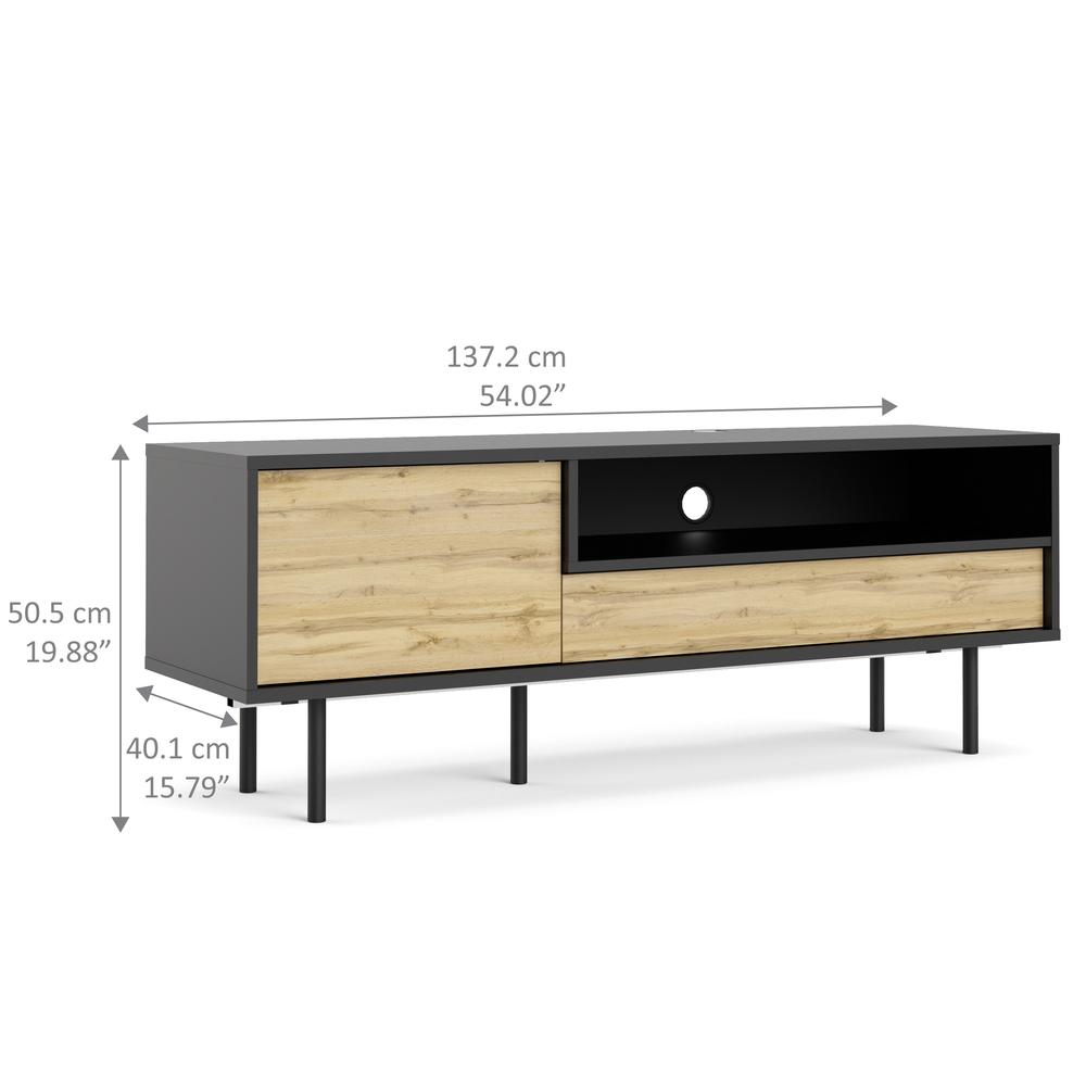 Pierce TV Stand with 1 door and 1 drawer, Black Matte/Wotan Light Oak. Picture 4