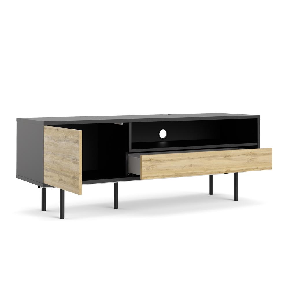 Pierce TV Stand with 1 door and 1 drawer, Black Matte/Wotan Light Oak. Picture 5