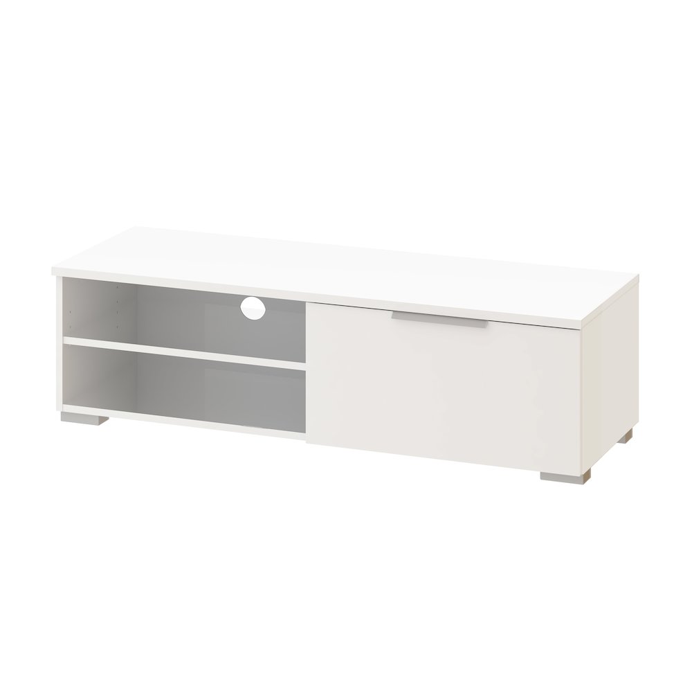 Match 1 Drawer 2 Shelf TV Stand, White High Gloss. Picture 1
