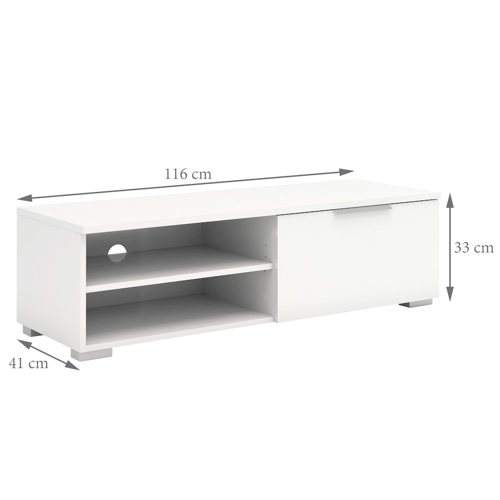 Match 1 Drawer 2 Shelf TV Stand, White High Gloss. Picture 5