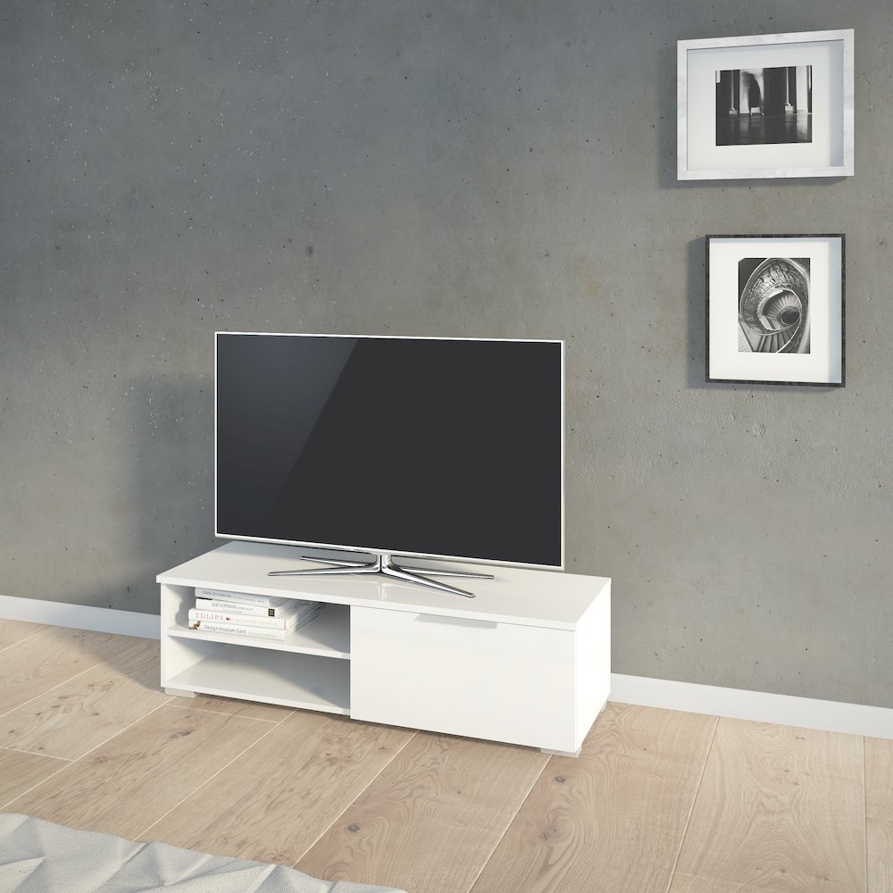 Match 1 Drawer 2 Shelf TV Stand, White High Gloss. Picture 3