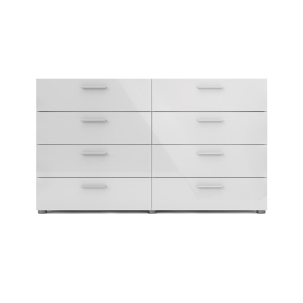 Austin 8 Drawer Double Dresser, Oak Structure/White High Gloss. Picture 1