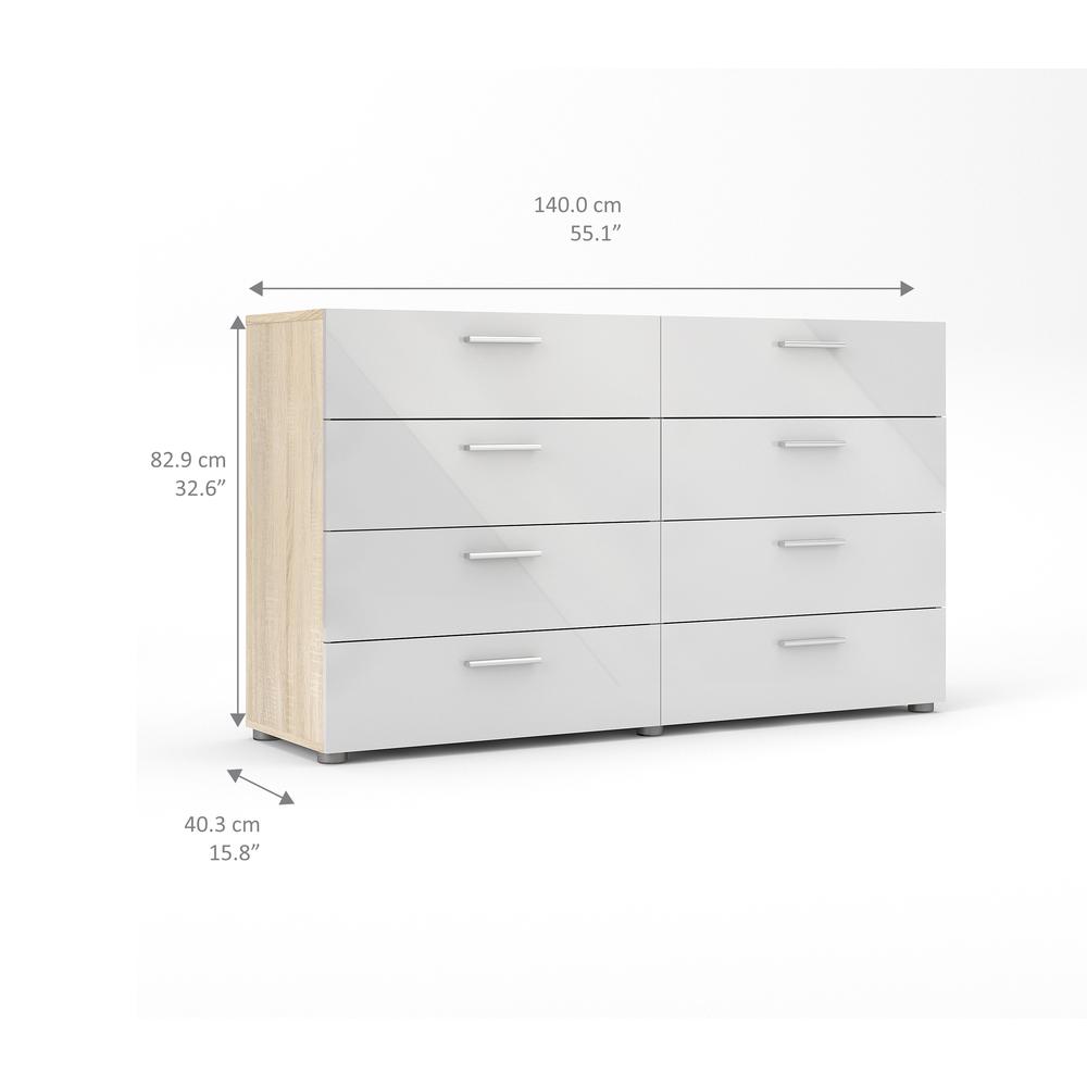 Austin 8 Drawer Double Dresser, Oak Structure/White High Gloss. Picture 3