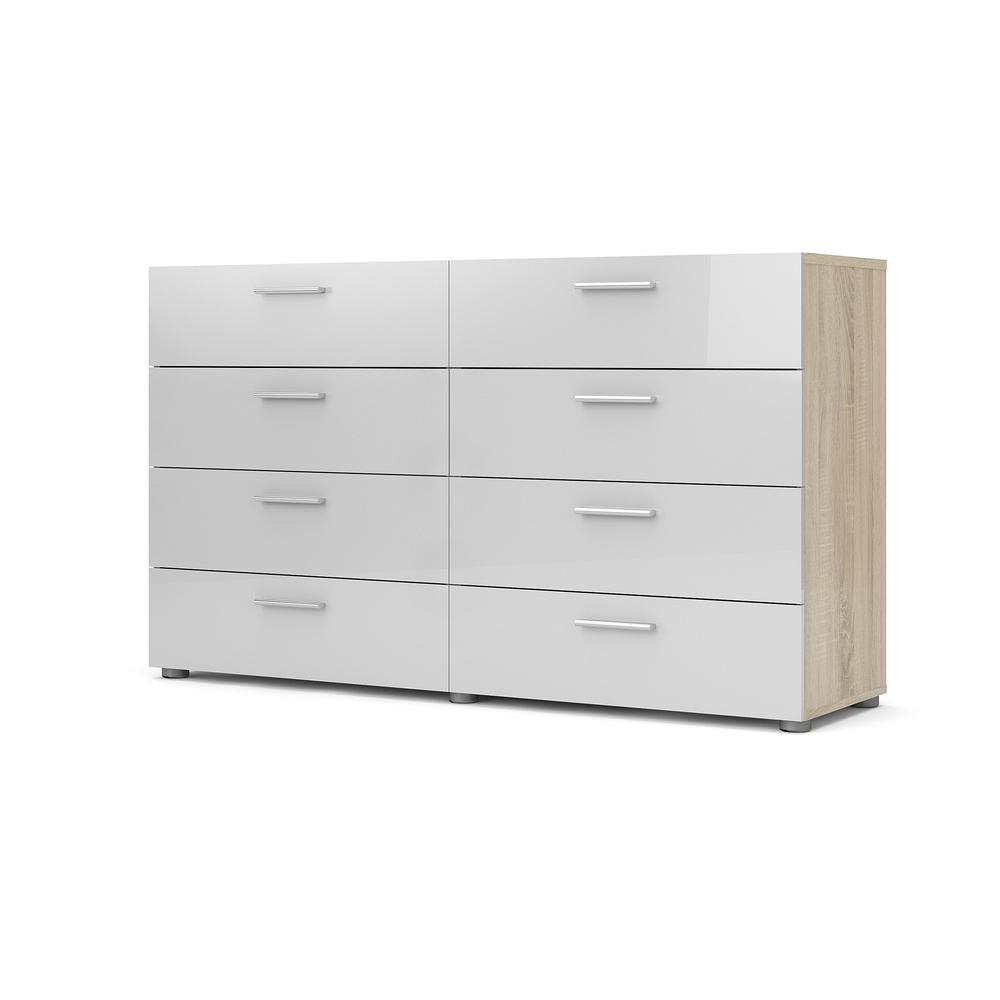 Austin 8 Drawer Double Dresser, Oak Structure/White High Gloss. Picture 6