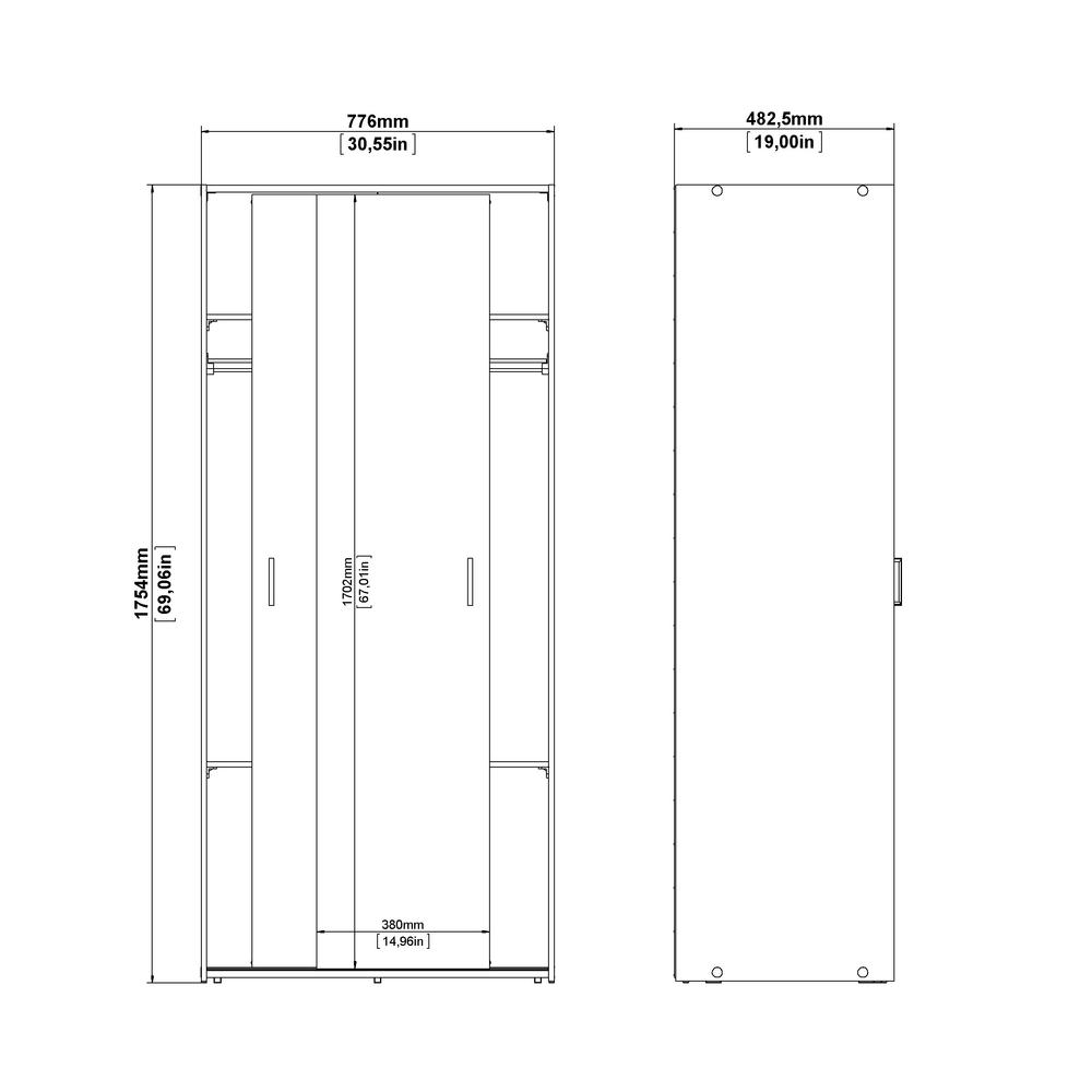 Space Wardrobe with 2 Sliding Doors, White. Picture 8