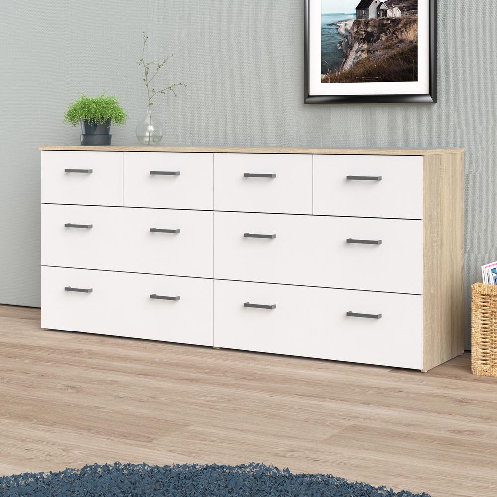 8 Drawer Double Dresser Oak Structure/White. Picture 4
