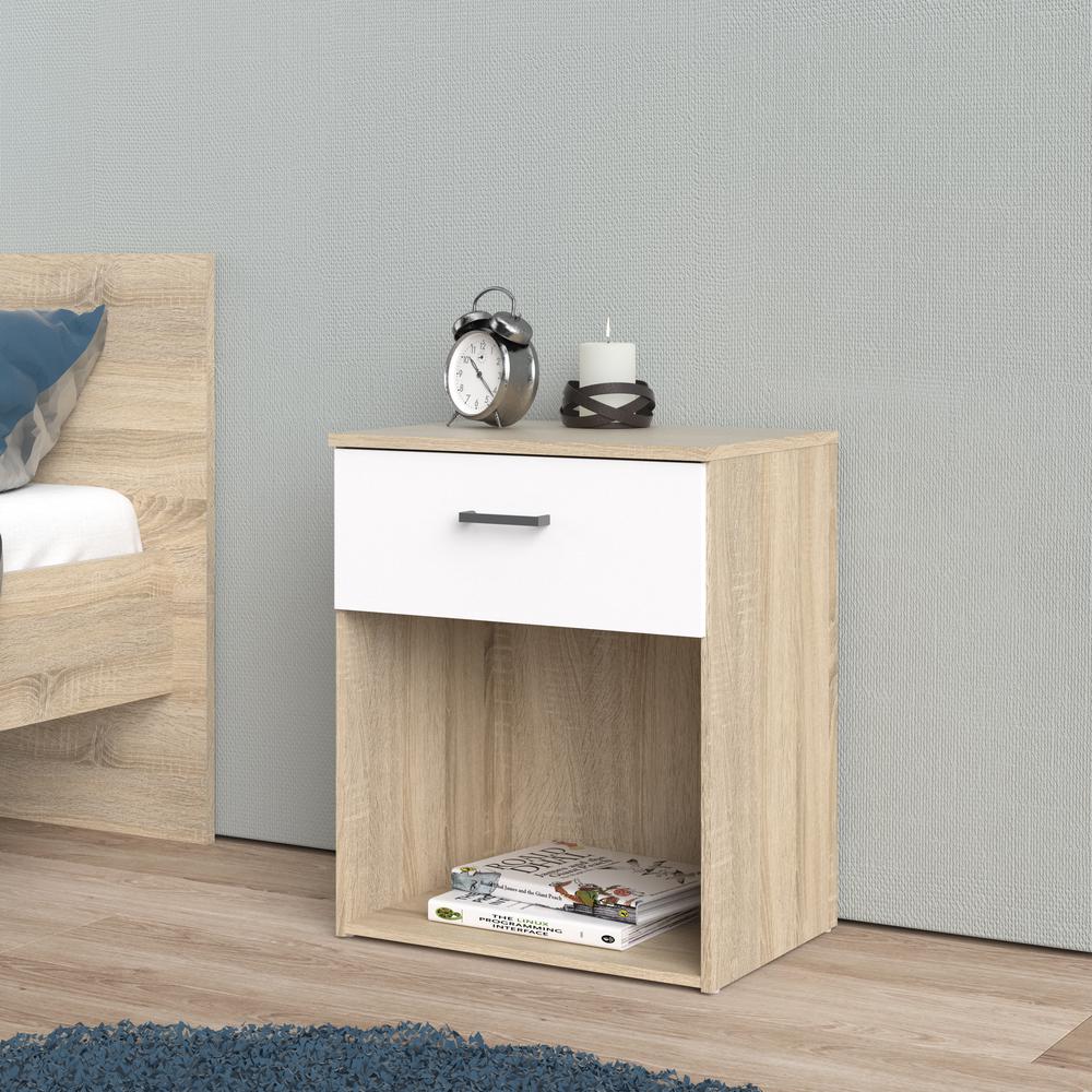 1 Drawer Nightstand Oak Structure/White. Picture 4
