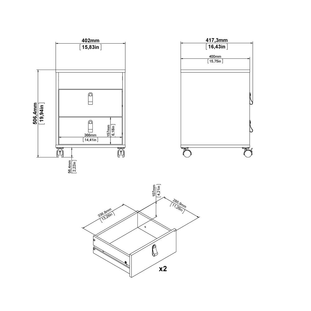 Winston 2 Drawer, 1 Shelf Mobile Cabinet, White. Picture 9