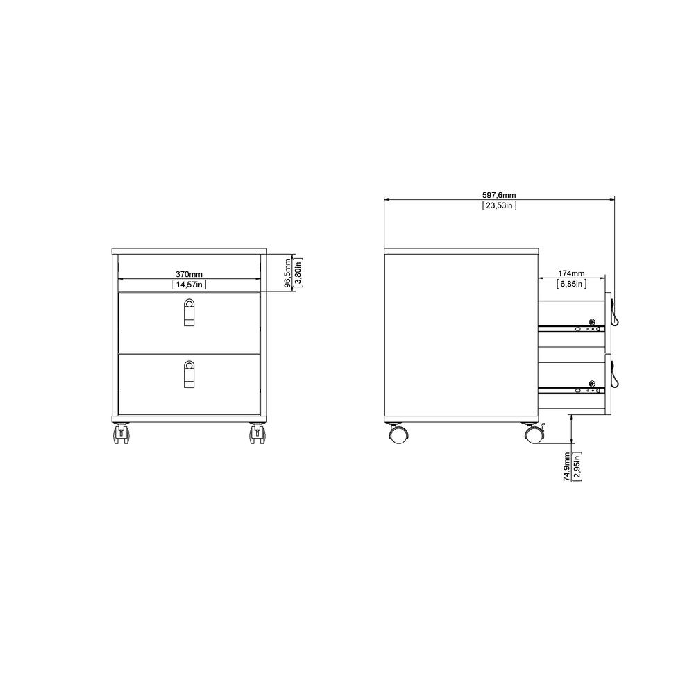 Winston 2 Drawer, 1 Shelf Mobile Cabinet, White. Picture 10