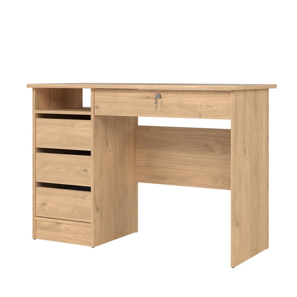 Wescot Home Office Writing Desk with 4 Drawers and Open Shelf, Jackson Hickory. Picture 4