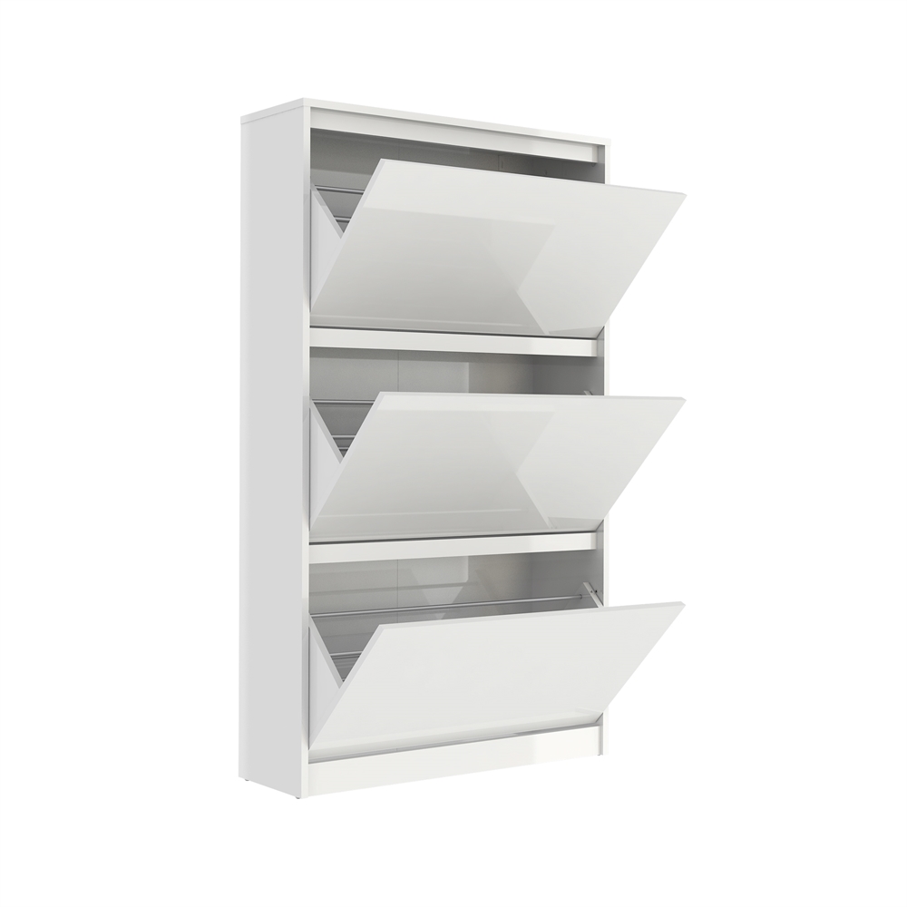 Bright 3 Drawer Shoe Cabinet, White High Gloss