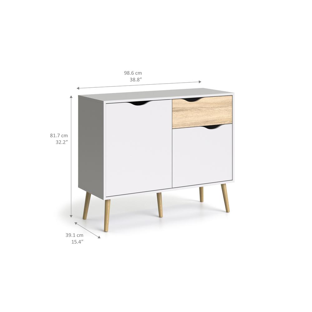 Diana Sideboard with 2 Doors and 1 Drawer, White/Oak Structure. Picture 5