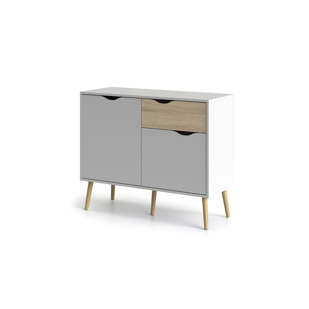 Diana Sideboard with 2 Doors and 1 Drawer, White/Oak Structure. Picture 1