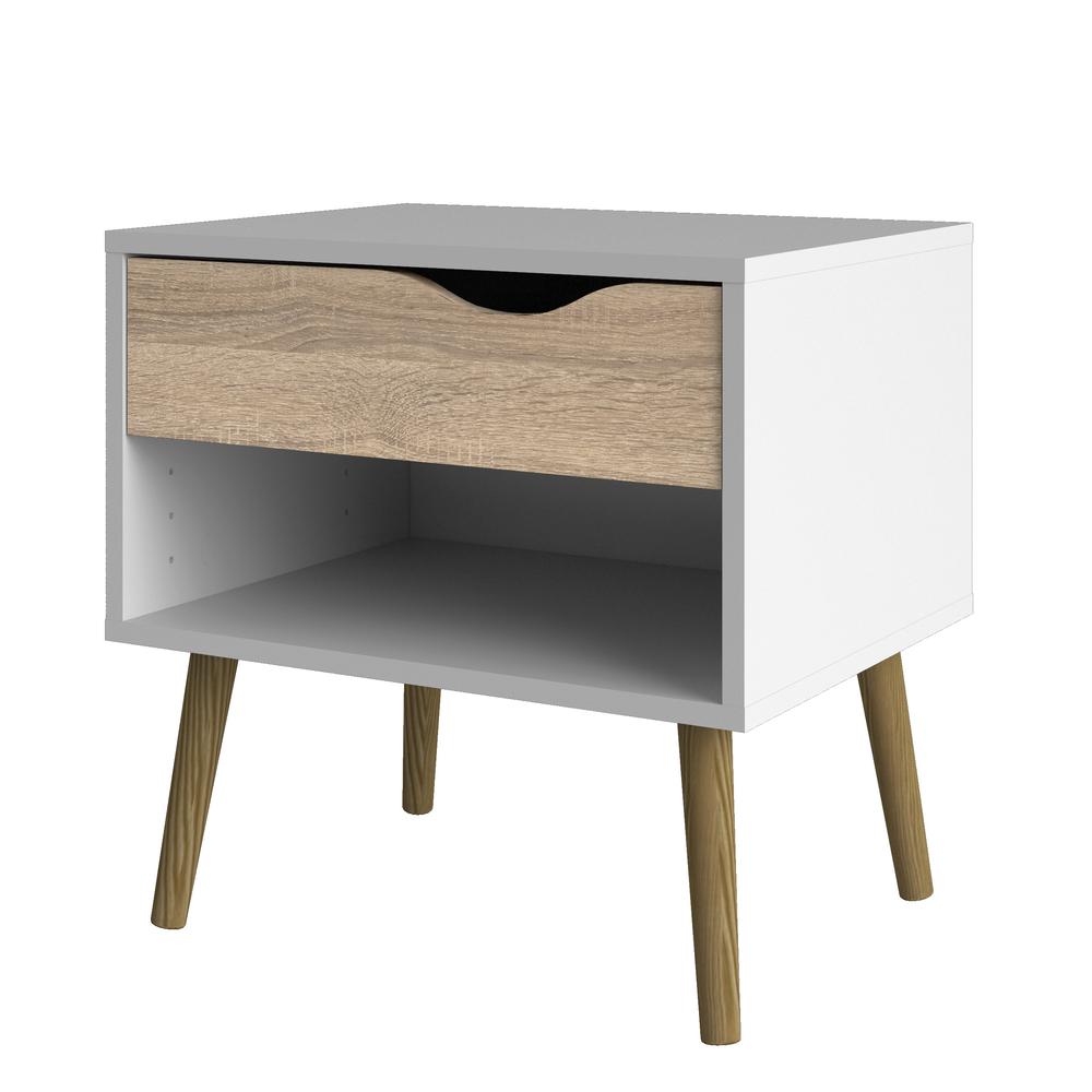 Diana 1 Drawer Nightstand, White/Oak Structure. Picture 1