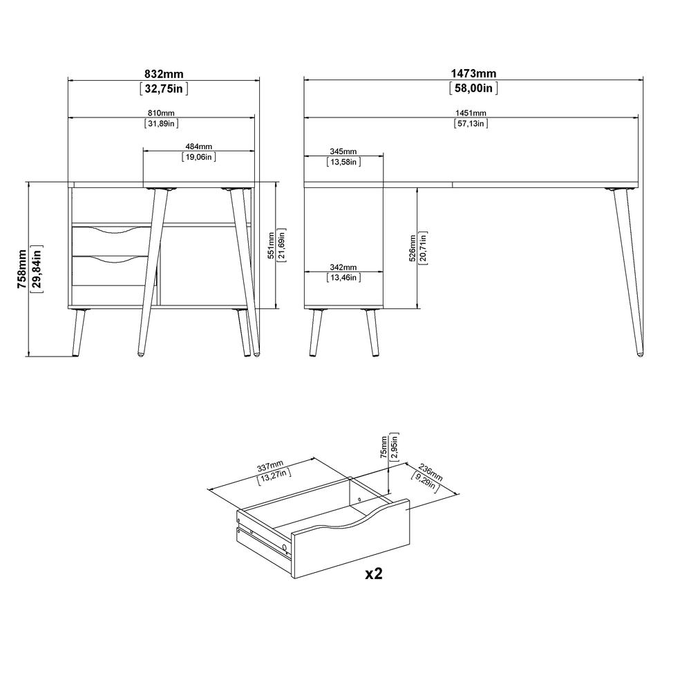 Diana 2 Drawer, 3 Shelf Desk, Black Matte/Oak Structure. Picture 12