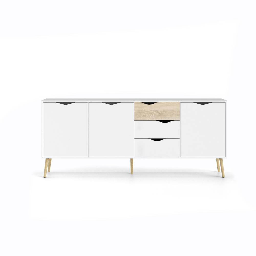 Diana Sideboard with 3 Doors and 3 Drawers, White/Oak Structure. Picture 9