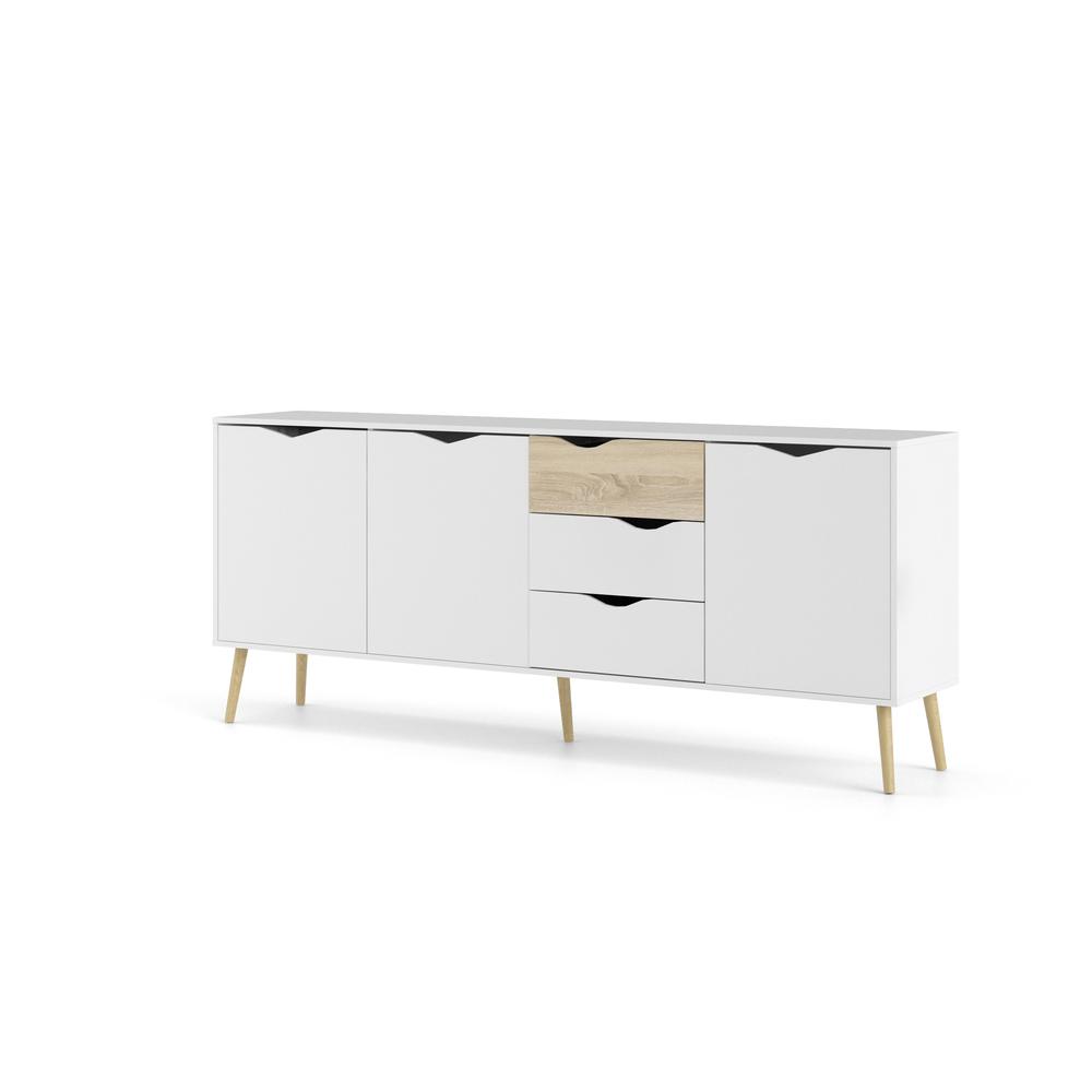 Diana Sideboard with 3 Doors and 3 Drawers, White/Oak Structure. Picture 8