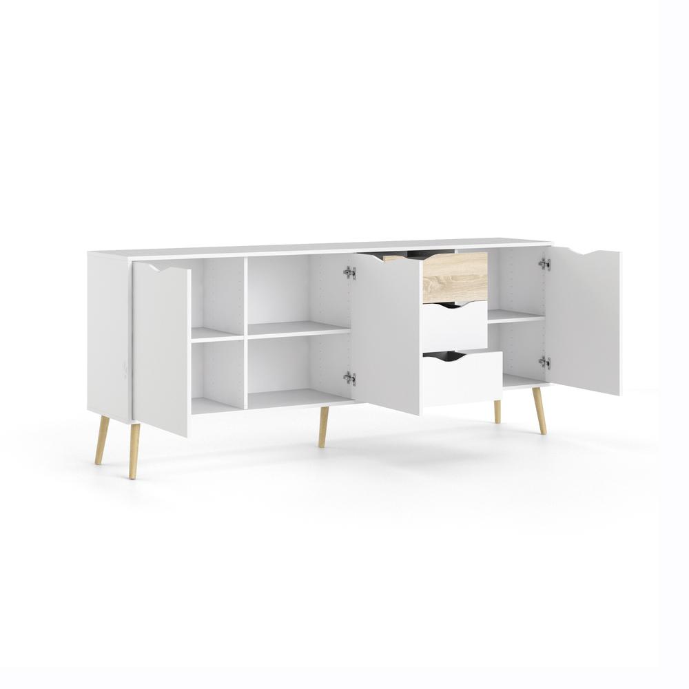 Diana Sideboard with 3 Doors and 3 Drawers, White/Oak Structure. Picture 7