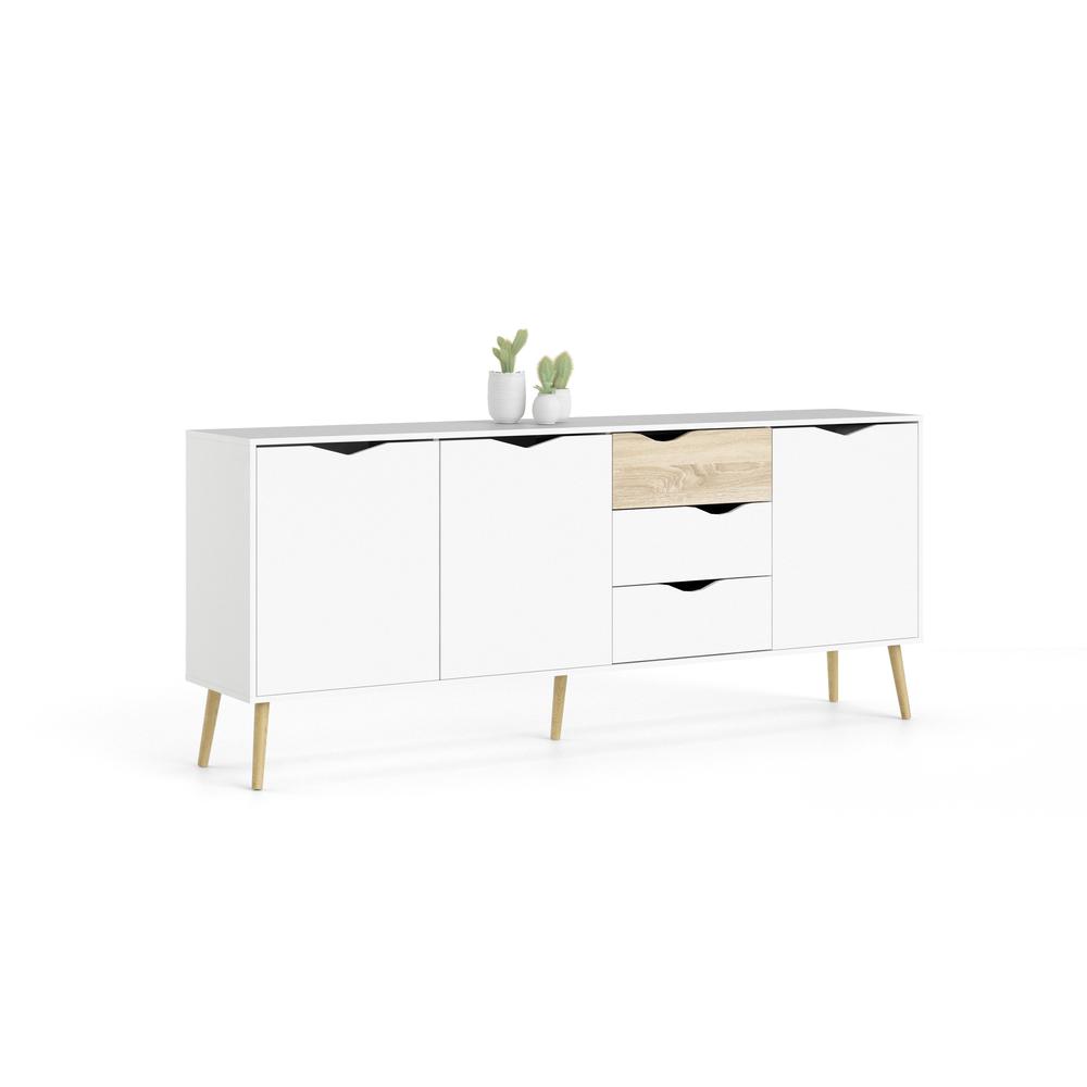 Diana Sideboard with 3 Doors and 3 Drawers, White/Oak Structure. Picture 4
