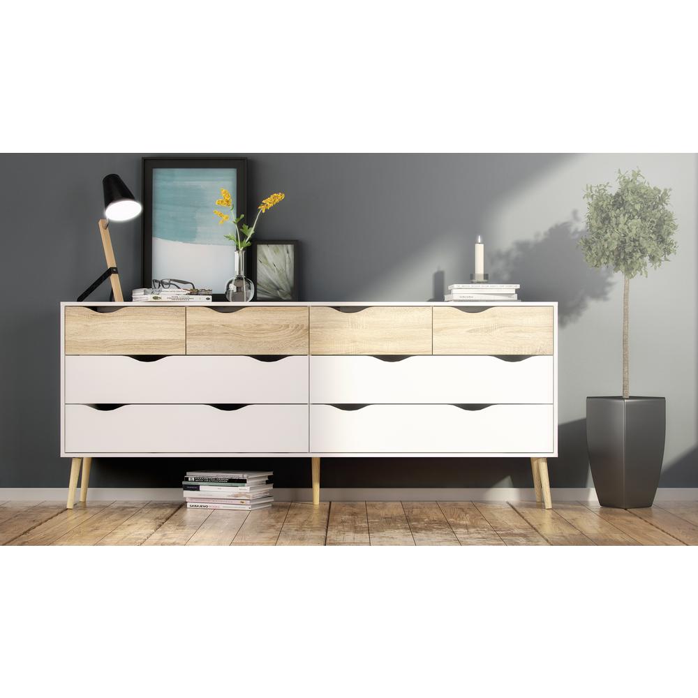 Diana 8 Drawer Double Dresser, White/Oak Structure. Picture 4