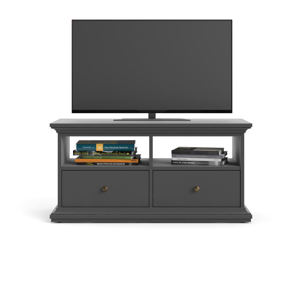 Sonoma 2 Drawer TV Stand with 2 Shelves, Matte Grey. Picture 9
