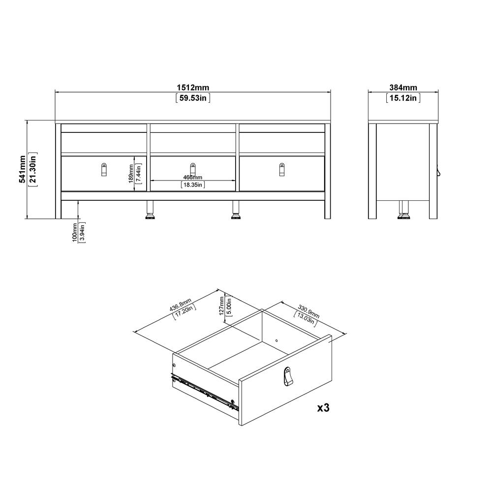 Madrid 3 Drawer TV Stand, White. Picture 6