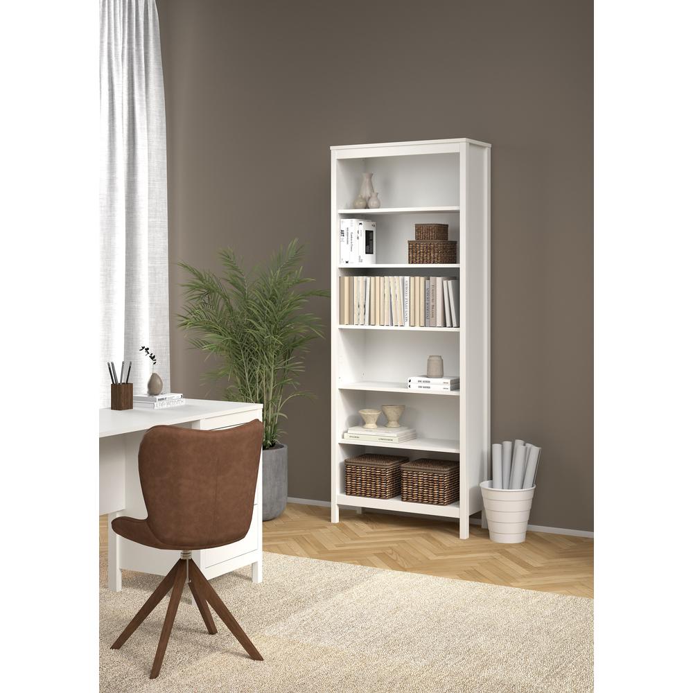 Madrid Adjustable 6 Shelf Bookcase, Open Storage Home Office Bookshelf, White. Picture 8