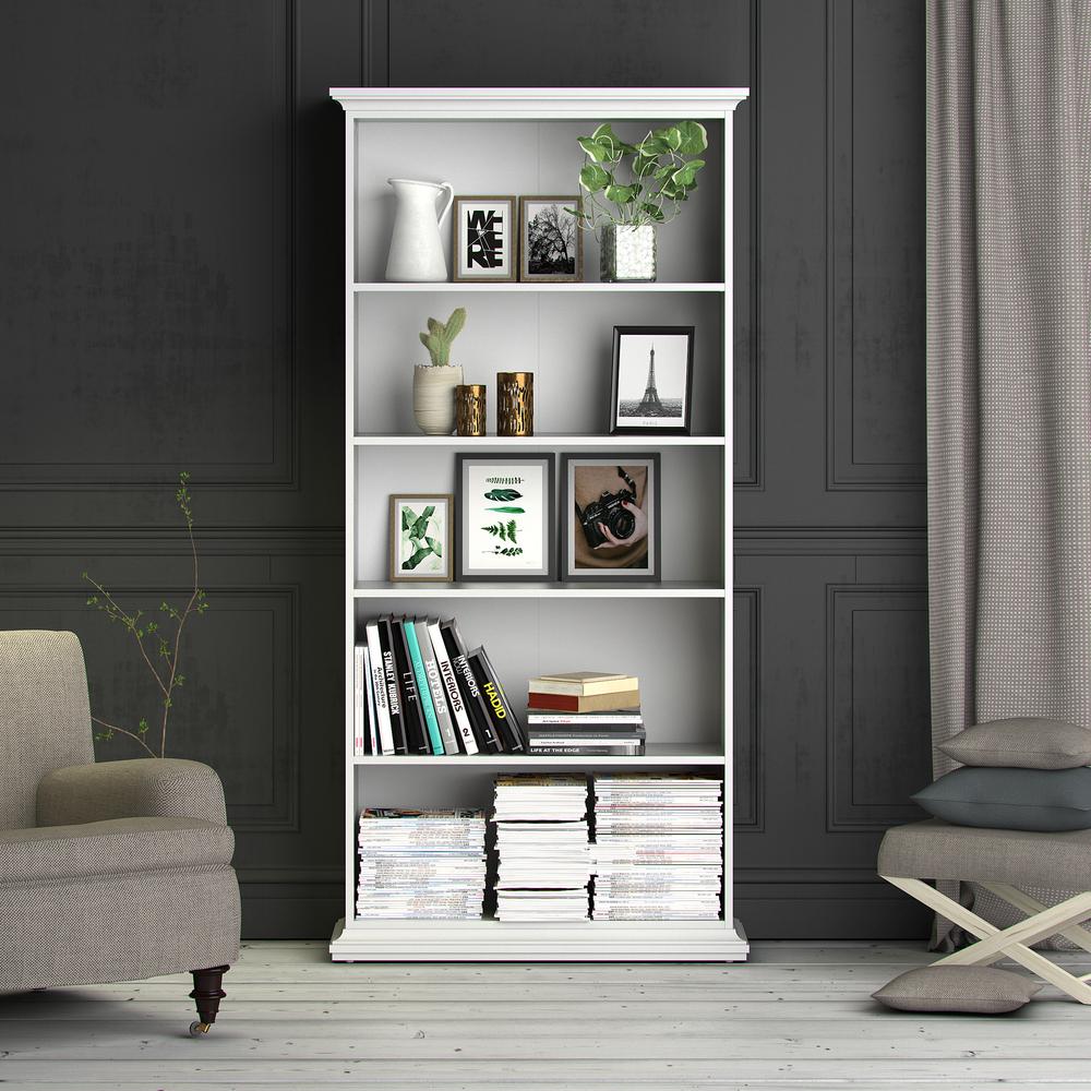 Tall Wide 5 Shelf Bookcase, White. Picture 5