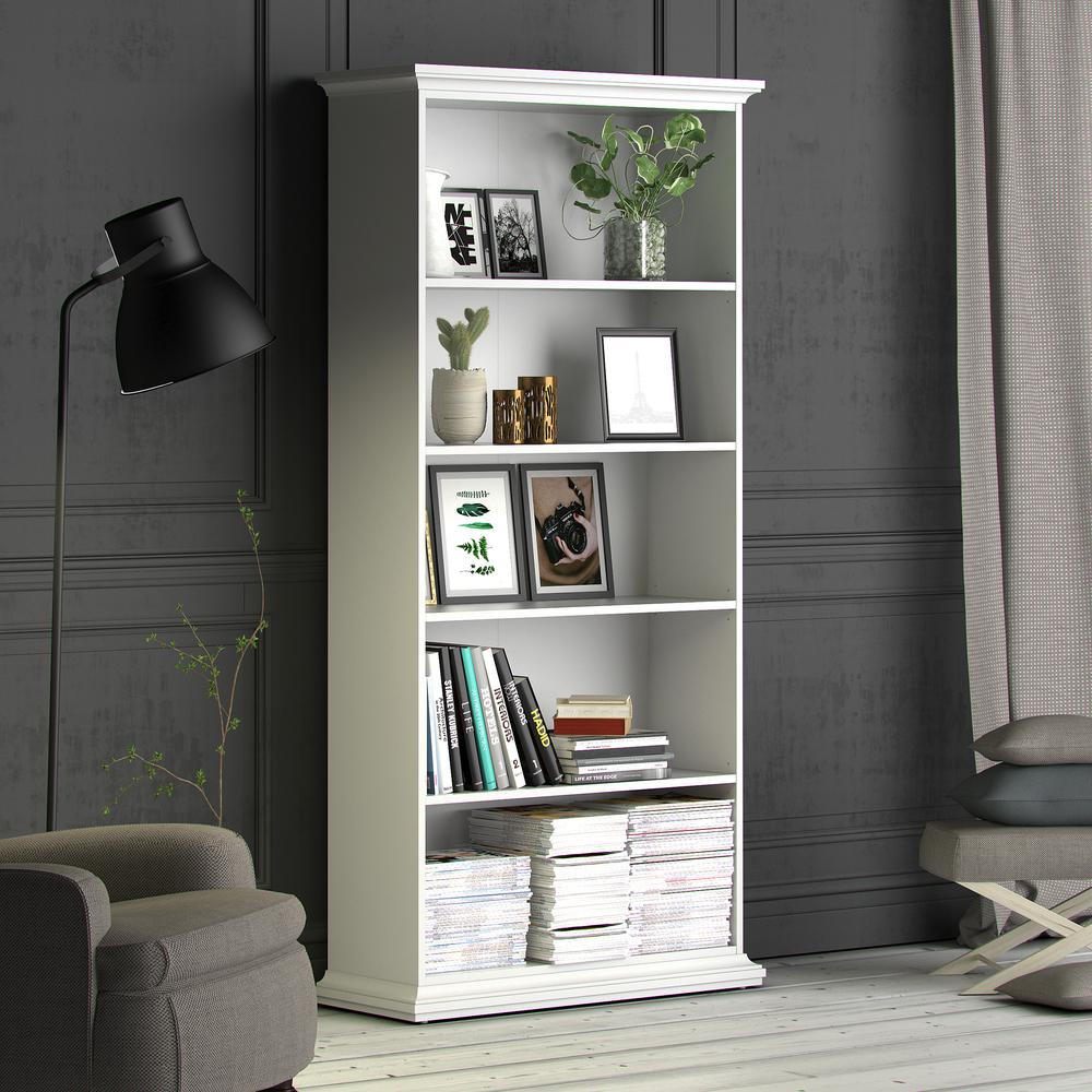 Tall Wide 5 Shelf Bookcase, White. Picture 6