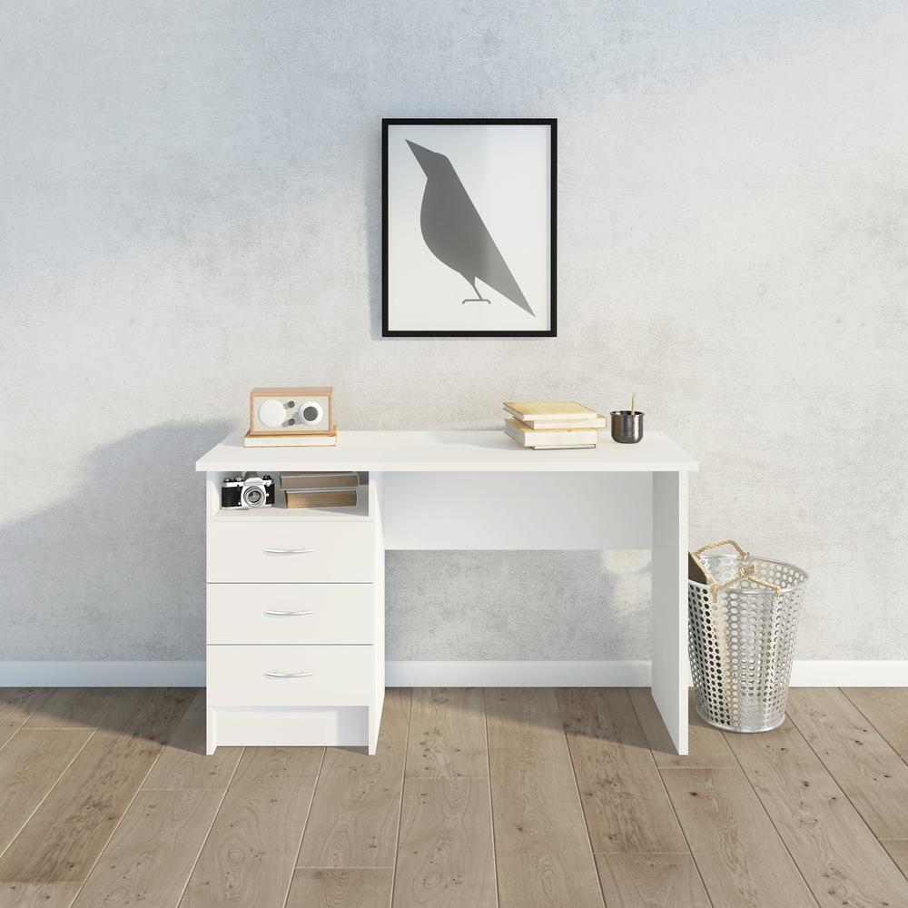 Desk with 3 Drawers, White. Picture 7